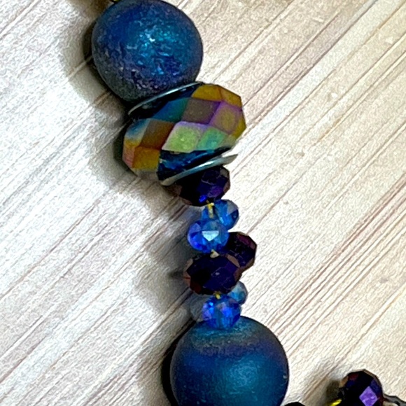 Vintage Butterfly Beaded Bracelet with rainbow aura Crystal geode - Picture 3 of 8